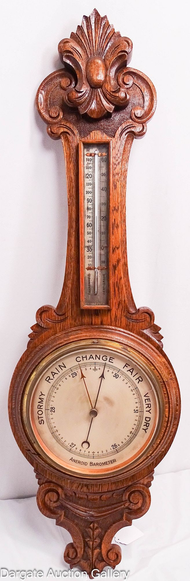 ANEROID BAROMETER CARVED OAK CASE (1 of 7)