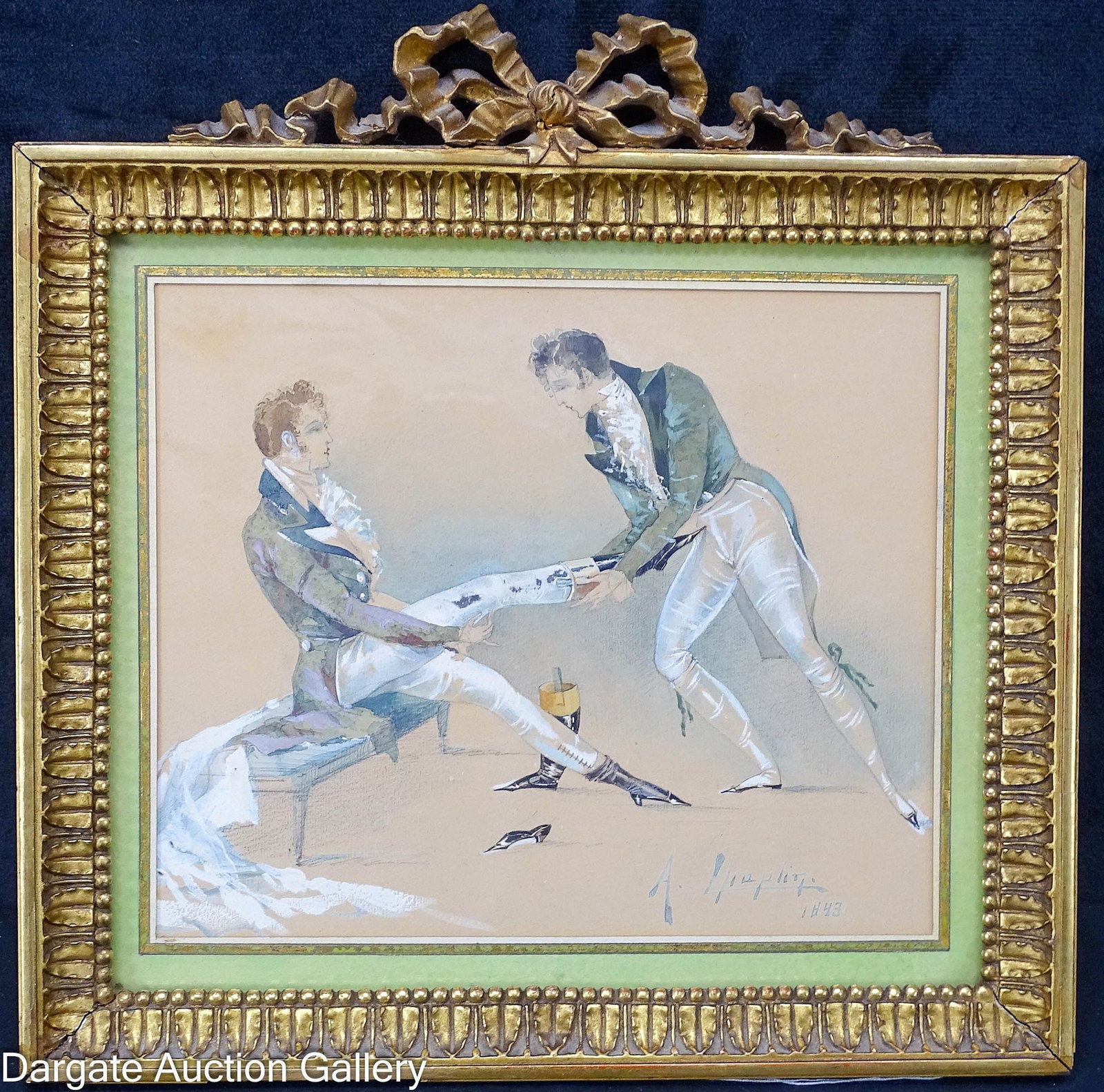 1843 WATERCOLOR DEPICTING TWO REGENCY GENTLEMEN (1 of 6)