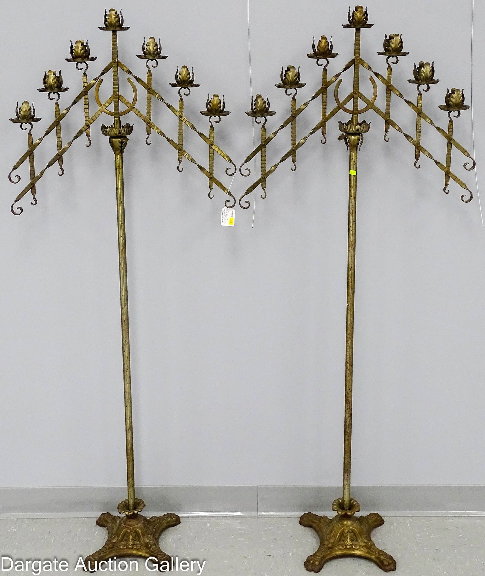 PAIR CAST AND WROUGHT IRON ADJUSTABLE FLOOR CANDELABRAS (1 of 7)