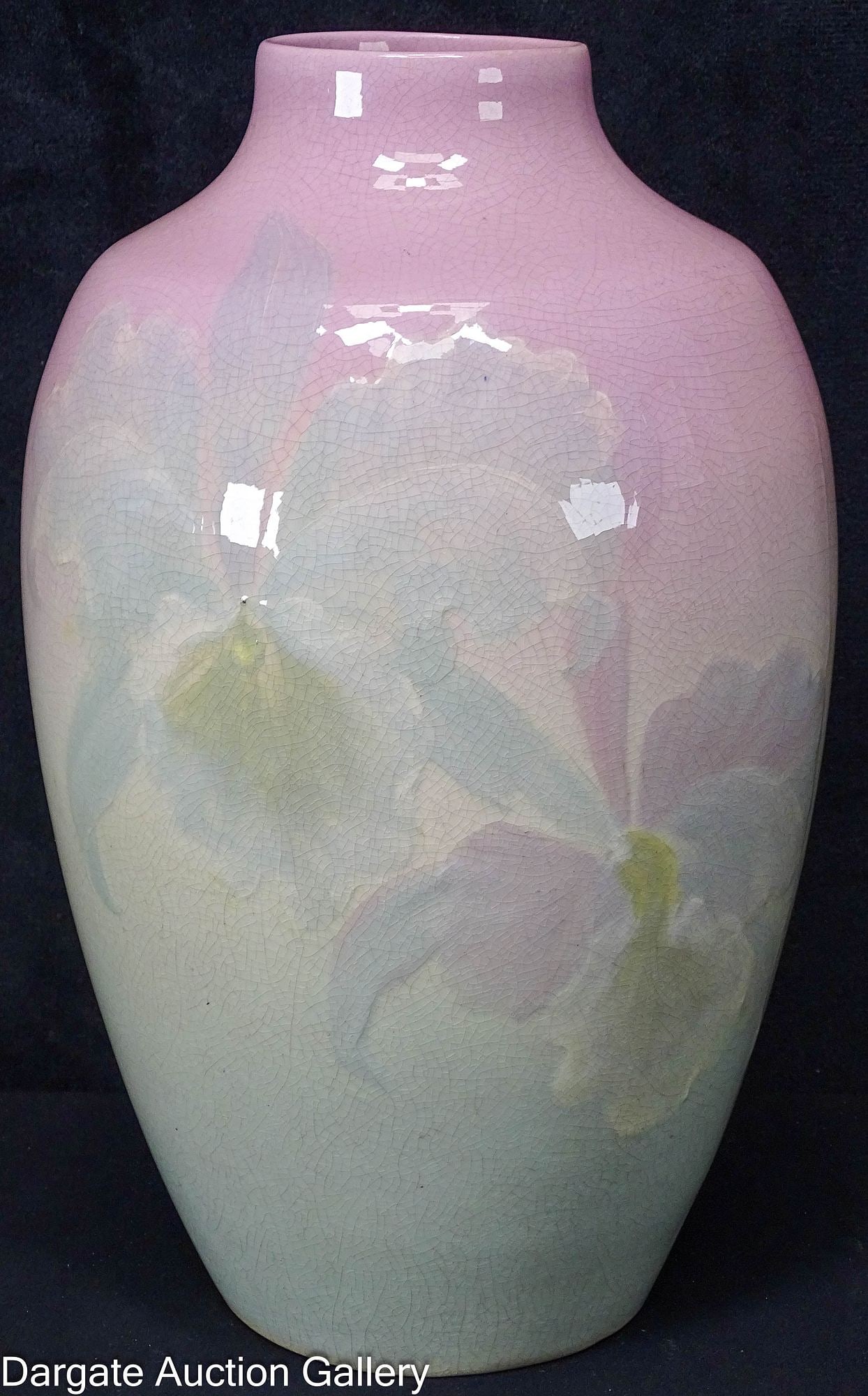 WELLER EOCEAN POTTERY VASE WITH ORCHIDS: Painted in pastel shades featuring orchids, marked on bottom [Eocean Weller]; Measures: 10.5"H x 6.5" diameter; Condition: Overall crazing