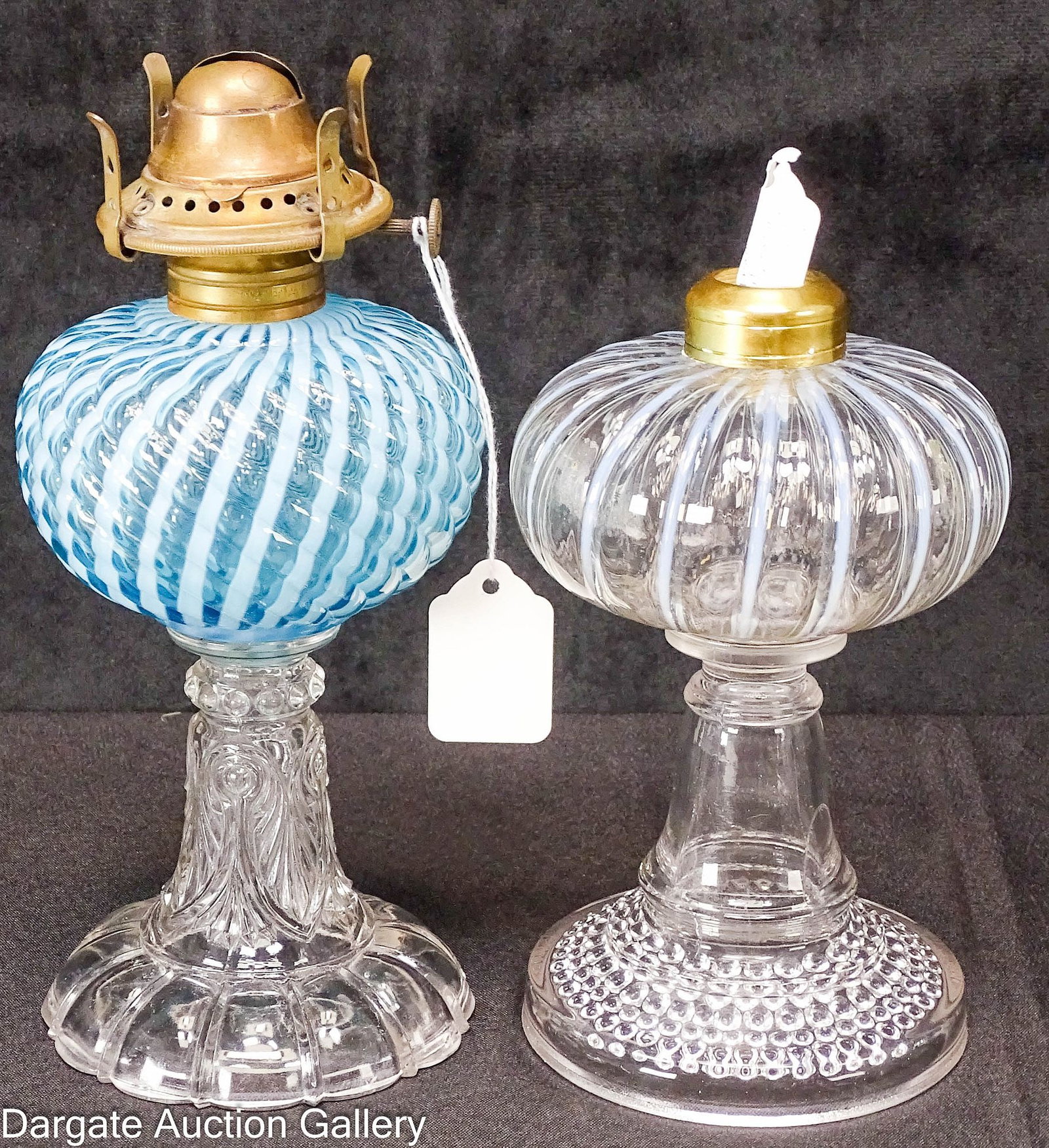 (2) VICTORIAN OPALESCENT STAND OIL LAMPS (1 of 7)