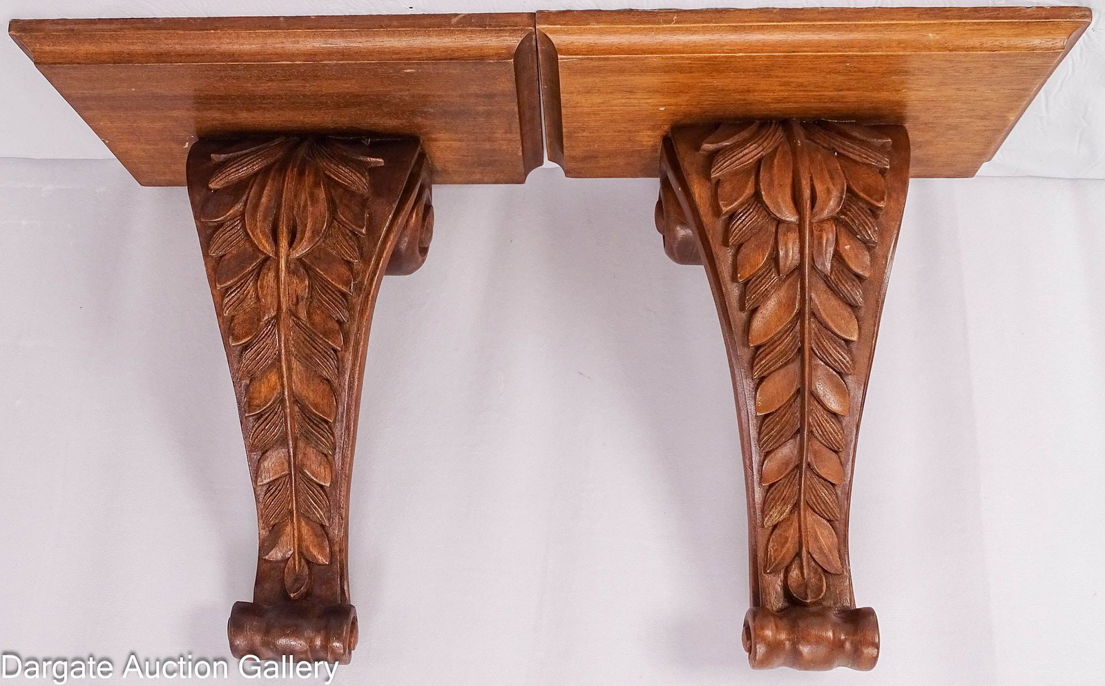 PAIR CARVED MAHOGANY WALL SCONCES (1 of 5)