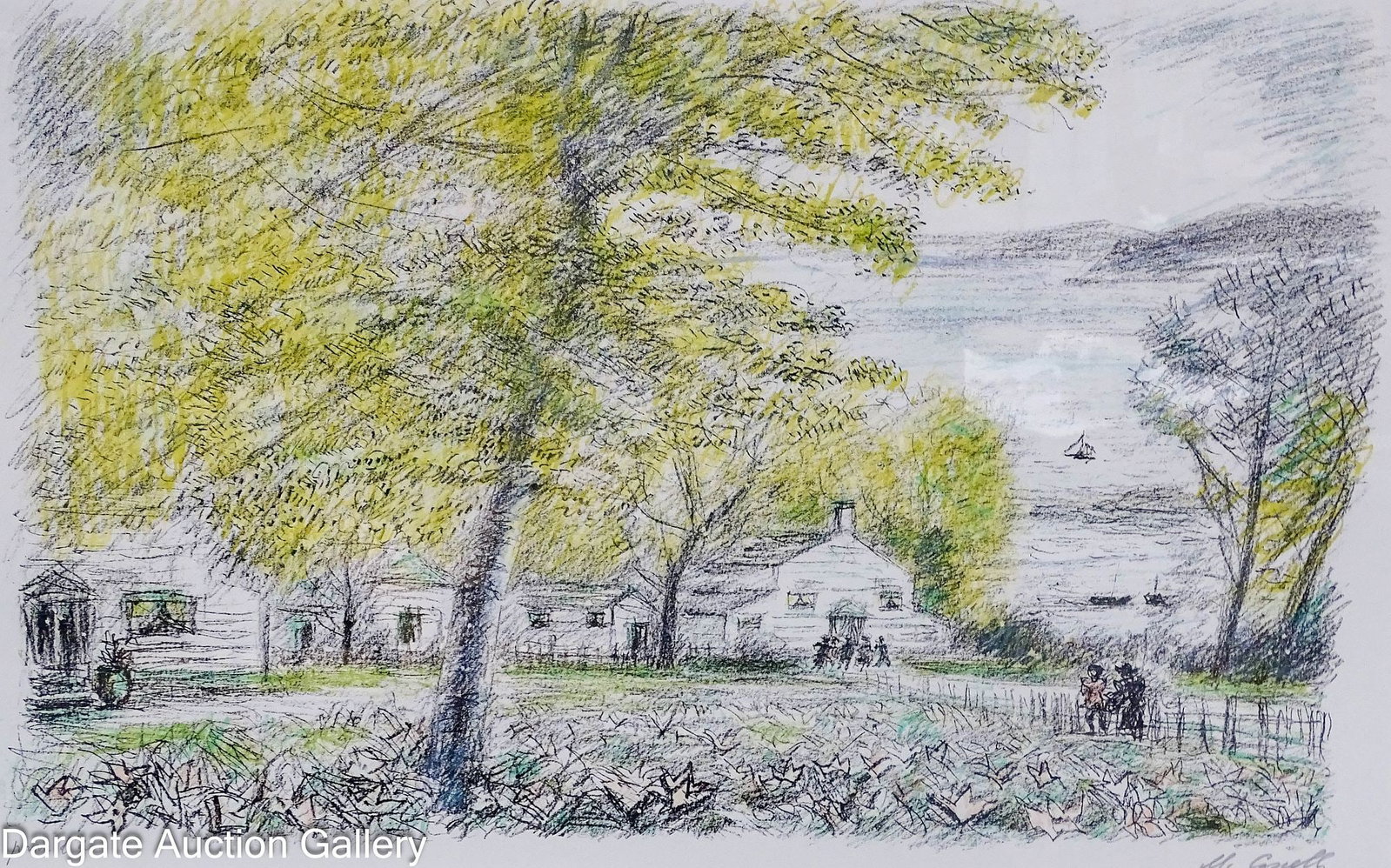 MICHELE CASCELLA LITHOGRAPH ARTIST PROOF COTTAGE ON LAKE: Michele Cascella (Italy, 1892-1989) Lithograph, artist proof of a cottage on a lake, signed lower right; set under glass in contemporary frame; Measures: Visible Art - 14.75"H x 22.75"W, Fra