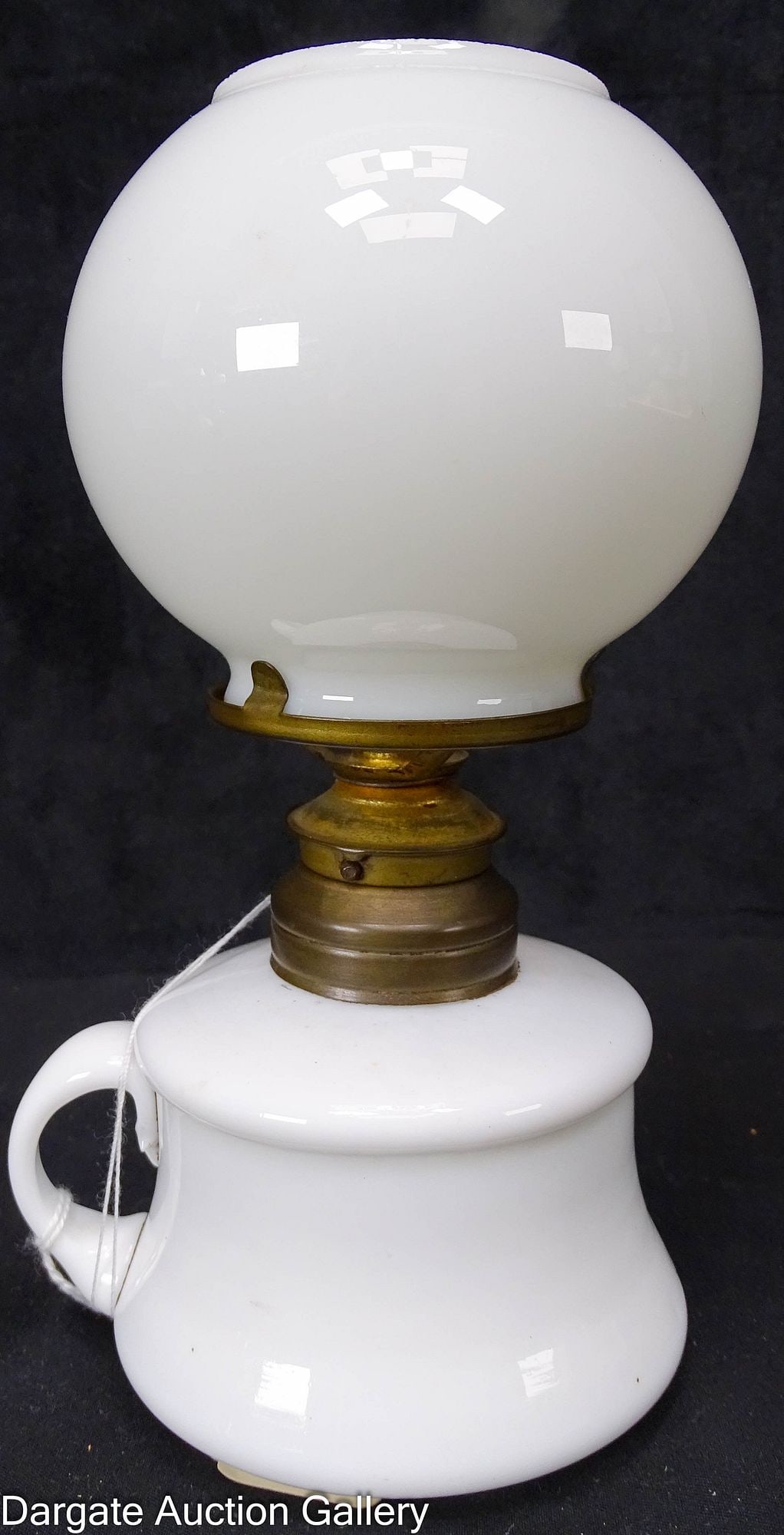 VICTORIAN MILK GLASS FINGER LAMP WITH GLOBE (1 of 4)