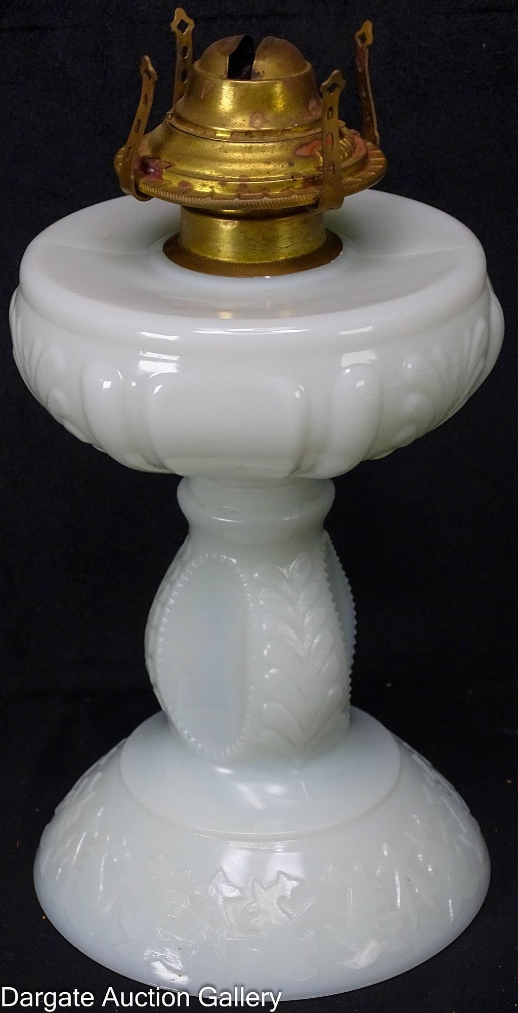 MILK GLASS STAND LAMP with BEADED OVALS (1 of 6)