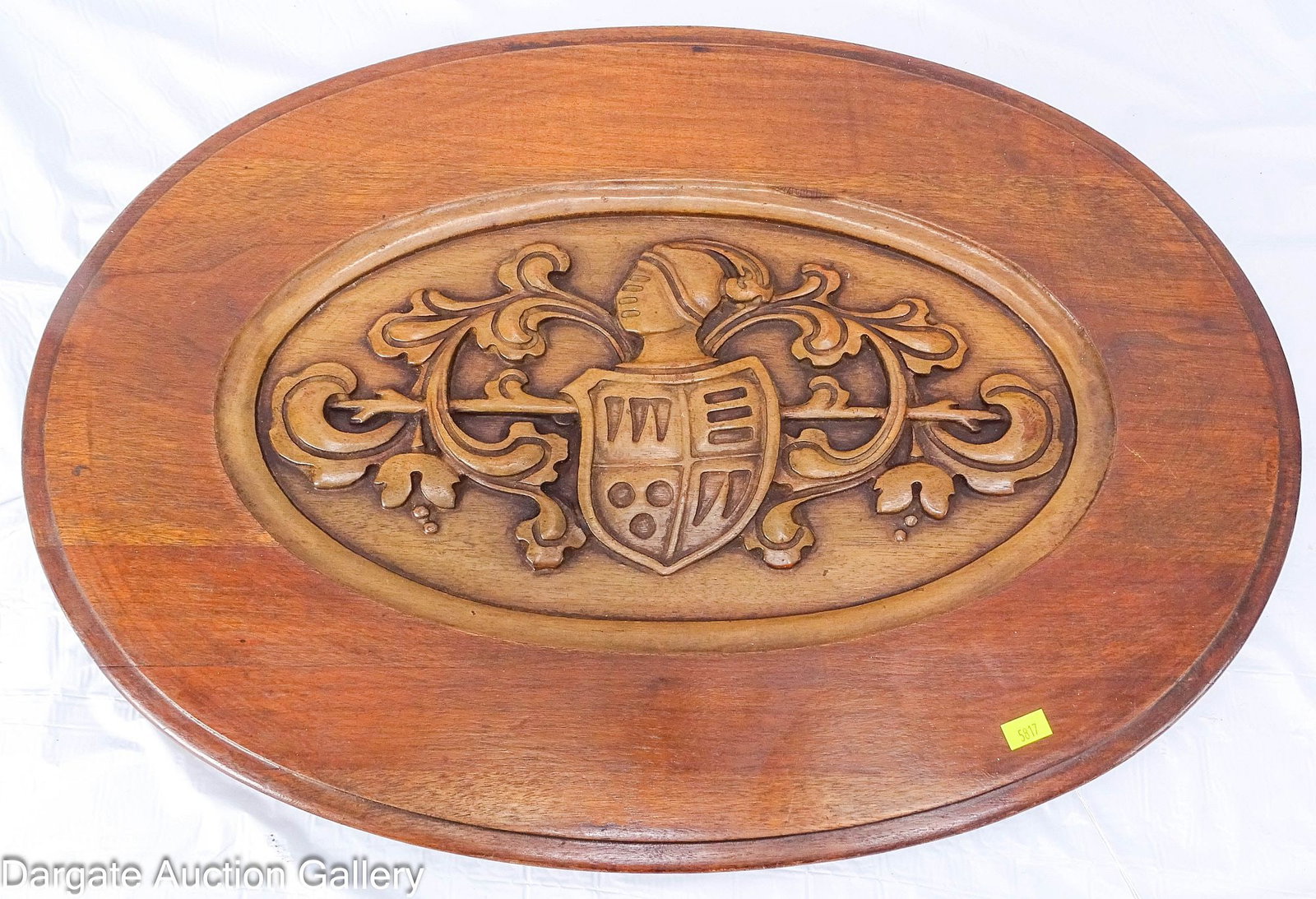 CARVED WALNUT ARMORIAL WOODEN WALL PLAQUE (1 of 3)