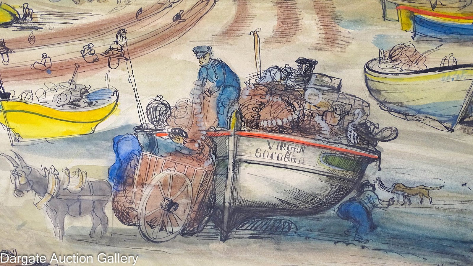 JOHN HAWKESWORTH INK & WATERCOLOR - LOADING NETS TESSA (1 of 6)