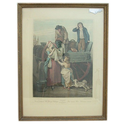 CRIES OF LONDON "FRESH PEAS." 19th c. B: CRIES OF LONDON "FRESH PEAS." 19th c. Black line engraving with handcoloring. Marked "d'apres Vendramini." The popular series of illustrations are based upon numerous chants, poems, or rhyming verse p