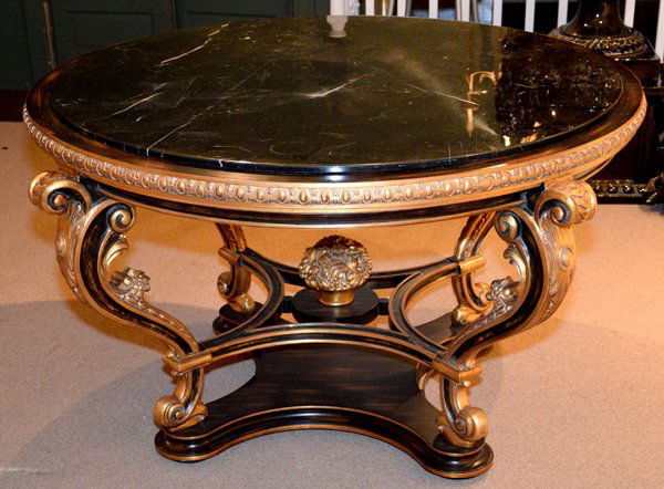 ROUND CENTER TABLE WITH BLACK MARQUINIA MARBLE TOP - (1 of 5)