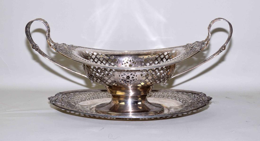 2pc STERLING RETICULATED 2-HANDLE BREAD BASKET WITH (1 of 14)