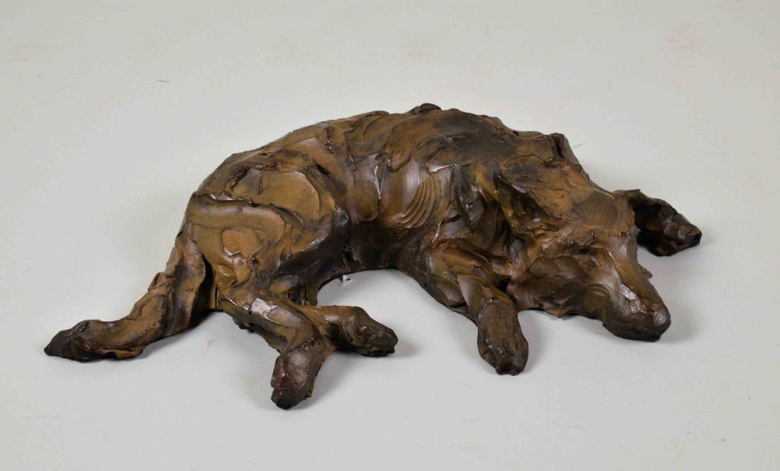 JANE DEDECKER (AMERICAN, b. 1961) BRONZE ''OL': JANE DEDECKER (AMERICAN, b. 1961) BRONZE ''OL' FAITHFUL'' - Dog lying down; Signed ''Dedecker 7/17''; Measures: 3''H x 14''W x 9''D; Provenance: Purchased from Columbine Gallery National Sculptors' Gu