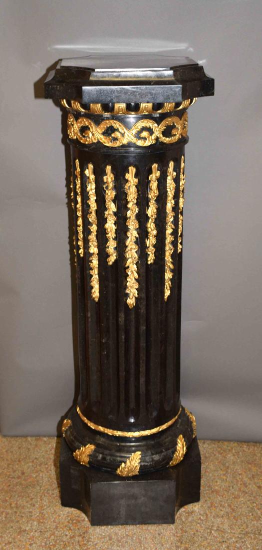 BLACK MARBLE COLUMN PEDESTAL - Black with gold accentsc; (1 of 4)