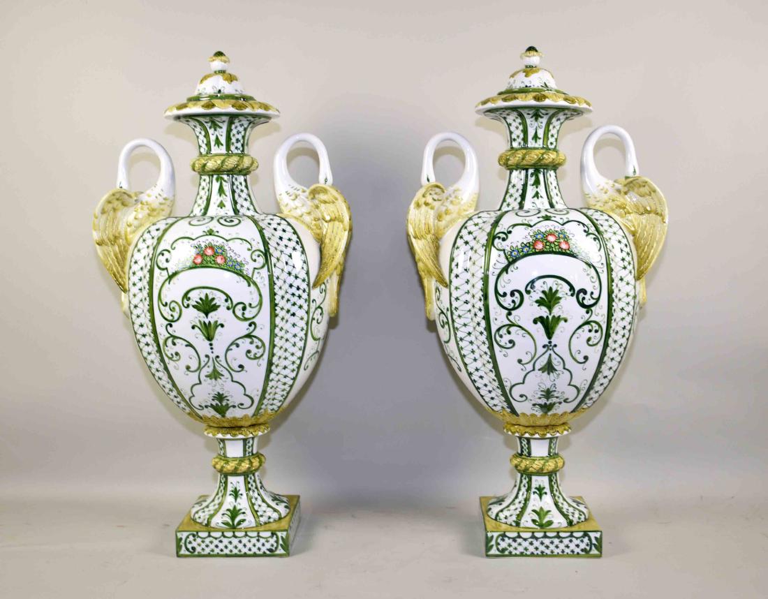 PAIR OF LARGE 19TH CENTURY PORCELAIN LIDDED URNS WITH (1 of 8)
