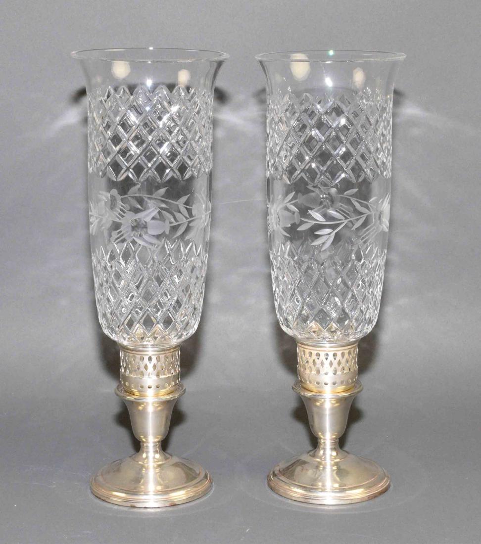 VINTAGE STERLING HURRICANE LAMPS - Etched glass shades (1 of 4)