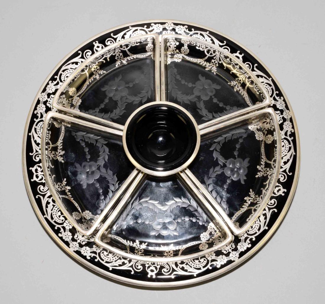 BLACK AMETHYST SILVER OVERLAY DIVIDED DISH - Black (1 of 5)