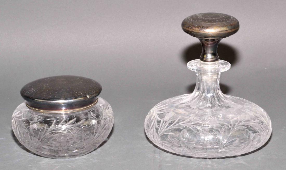 2pc CRYSTAL DRESSER SET - Cut glass decanter with (1 of 6)