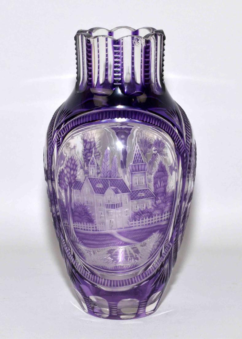 BOHEMIAN AMETHYST CUT TO CLEAR VASE - Measures: 7.5''H (1 of 5)