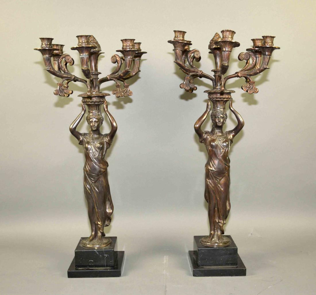 PAIR OF BRONZE FIGURAL 6-LIGHT CANDELABRAS - Candelabra (1 of 3)