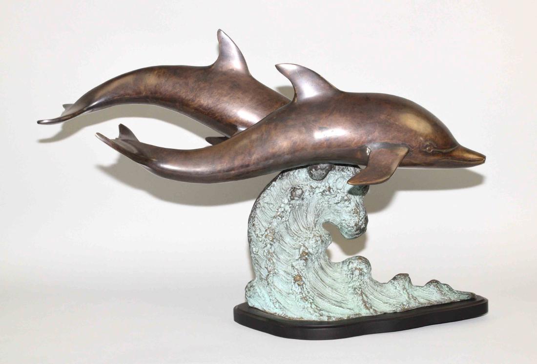 BRONZE DOLPHIN SCULPTURE - Sculpture of (2) dolphins (1 of 5)