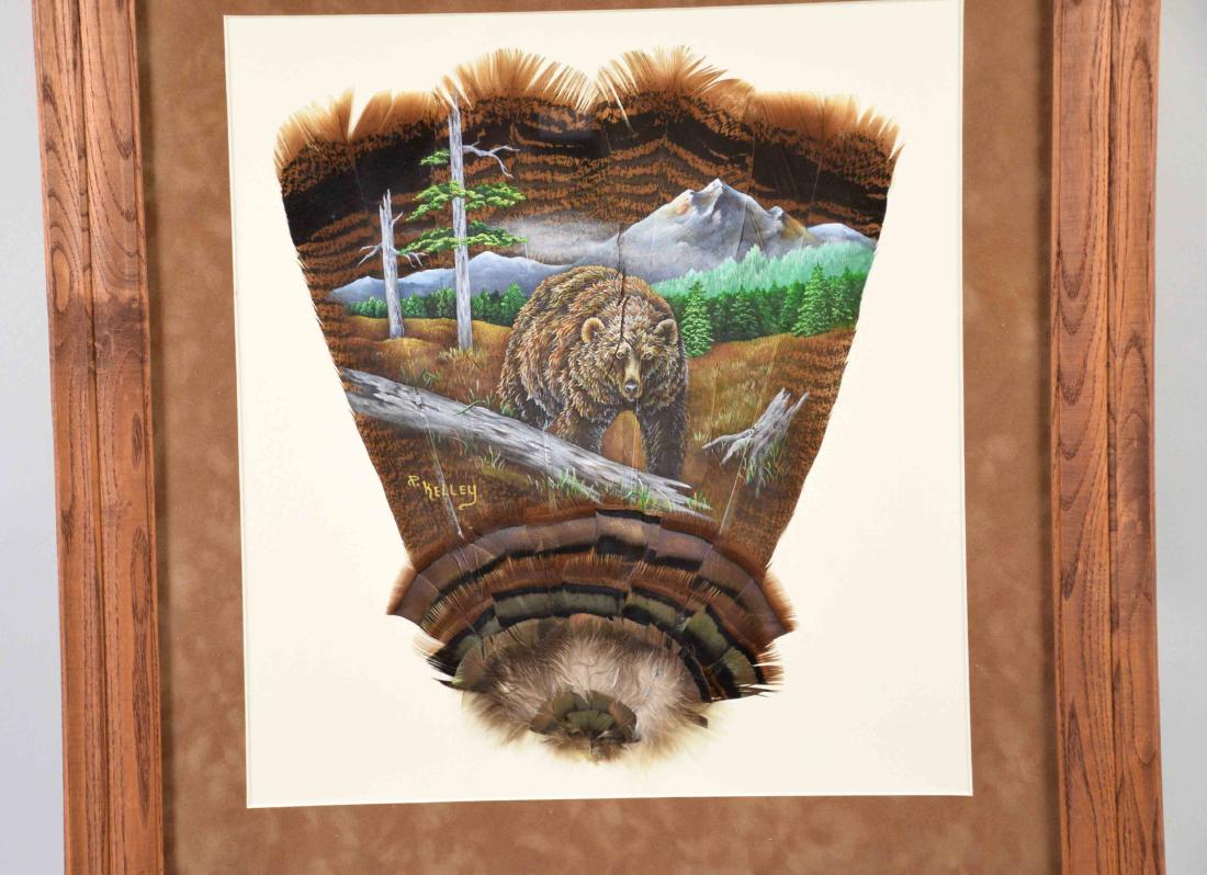 P. KELLEY FEATHER PAINTING - Bear in wilderness; signed (1 of 3)