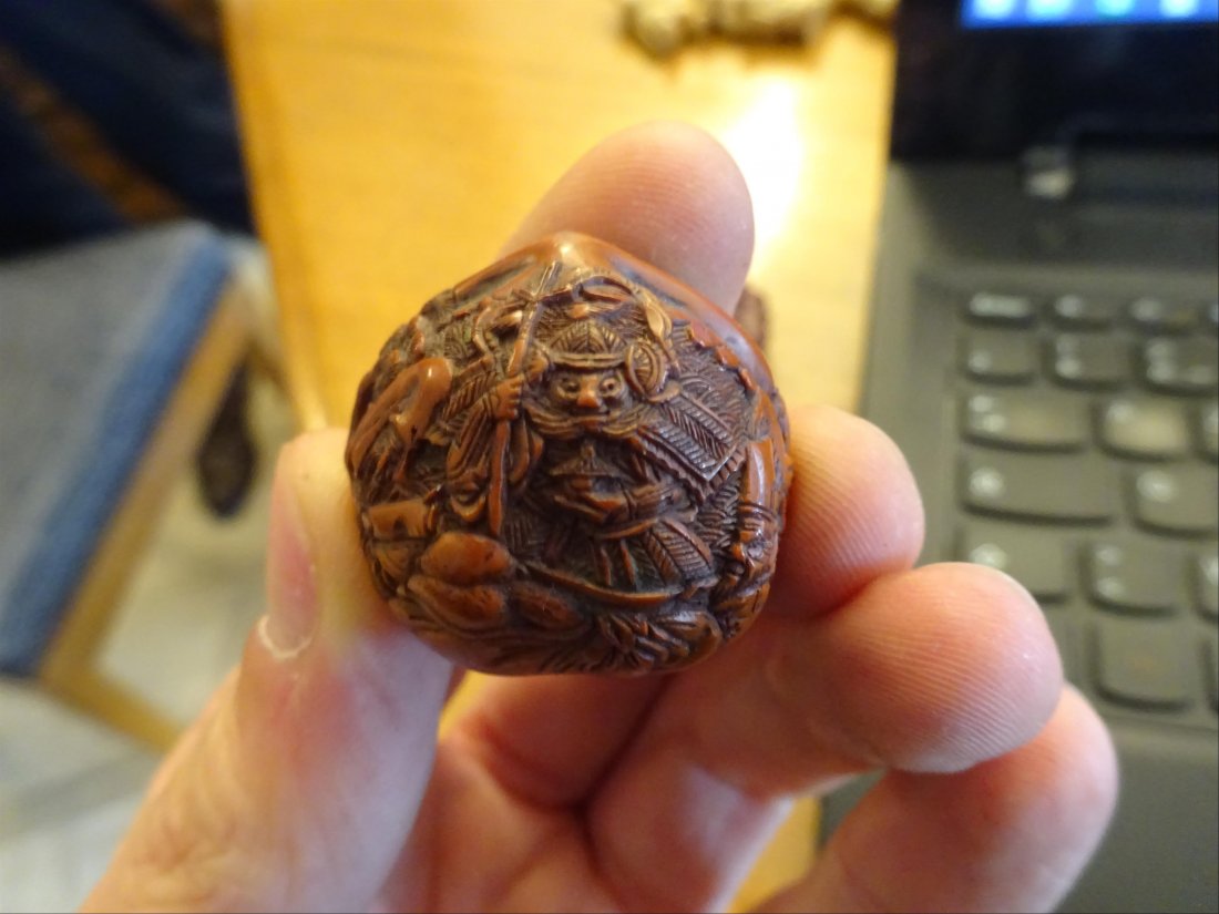 19TH CENTURY TORYUSAI KOZAN CARVED NUT NETSUKE: A FINE 19TH CENTURY TORYUSAI KOZAN CARVED NUT NETSUKE Japan Meiji period