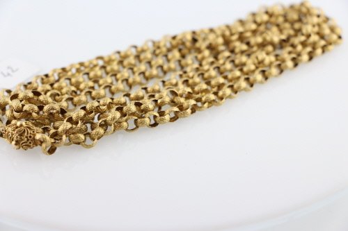 Bijoux: SAUTOIR Ã maillons ronds ciselÃ©s en or jaune 18K (750Â°/00) Longueur : 149 cm Poids Brut : 31.2 g