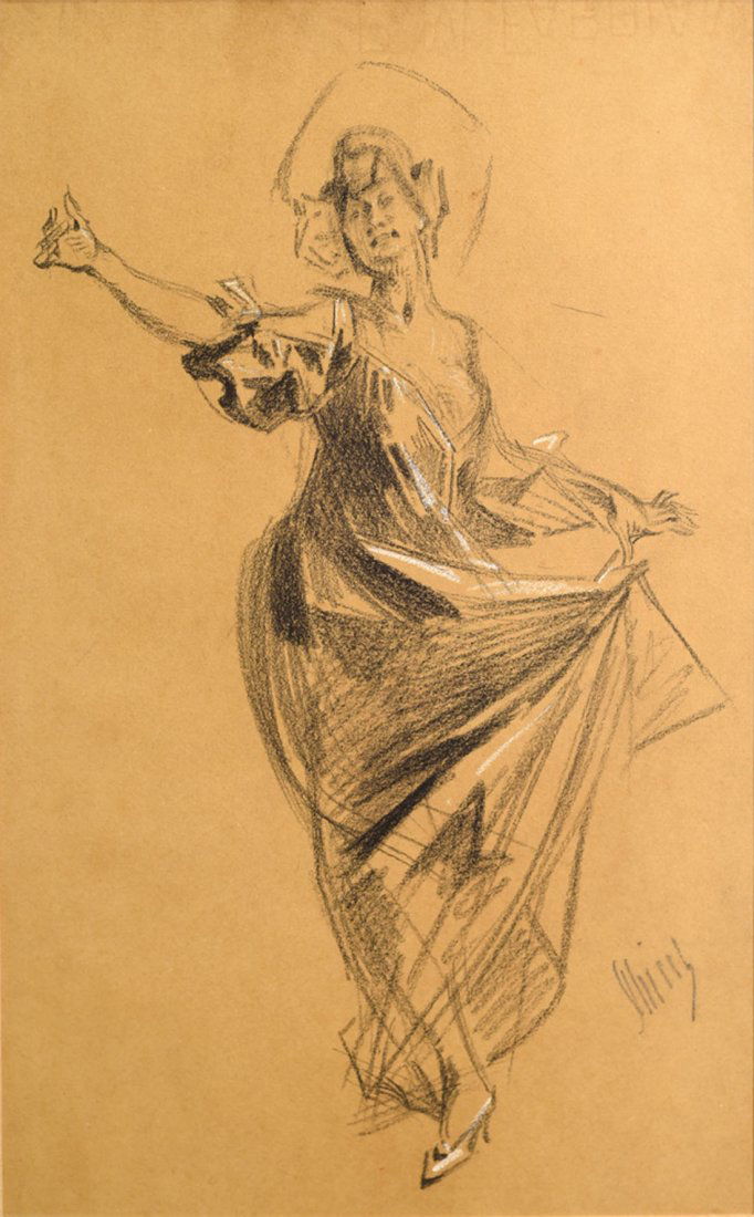 Rgionalisme: Jules CHRET (1836-1932) Portrait d'lgante au chapeau Fusain et rehauts de blanc Sign en bas droite 38 x 23cm