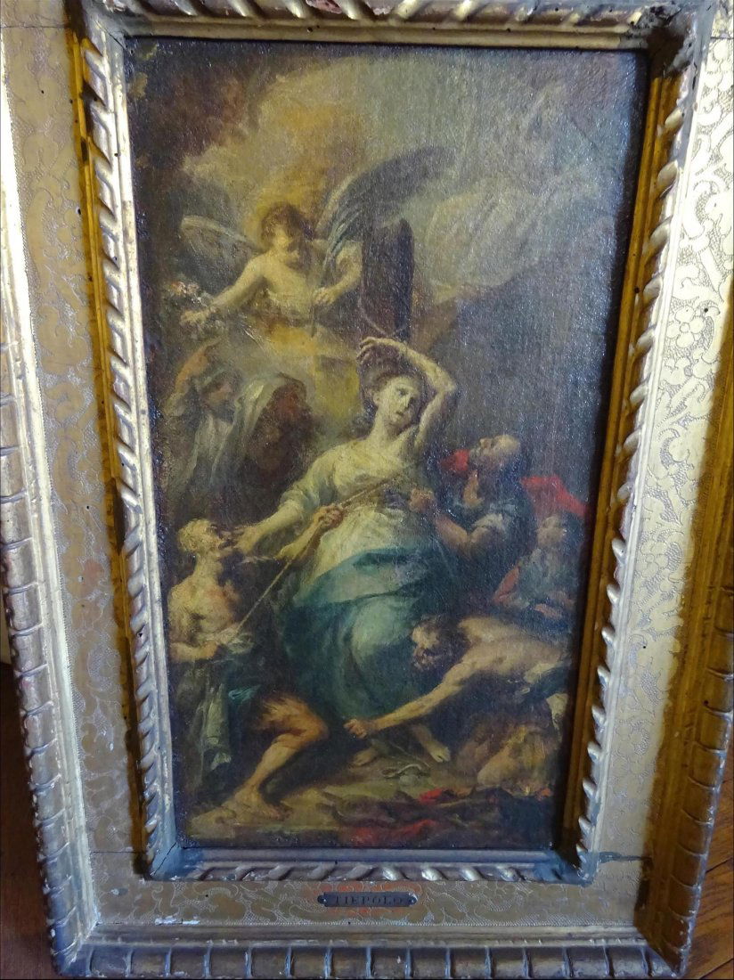 Tableaux anciens: ECOLE ITALIENNE VENITIENNE (XVIIIe sicle) Scne de Sainte Martyr Huile sur toile 50 x 28 cm