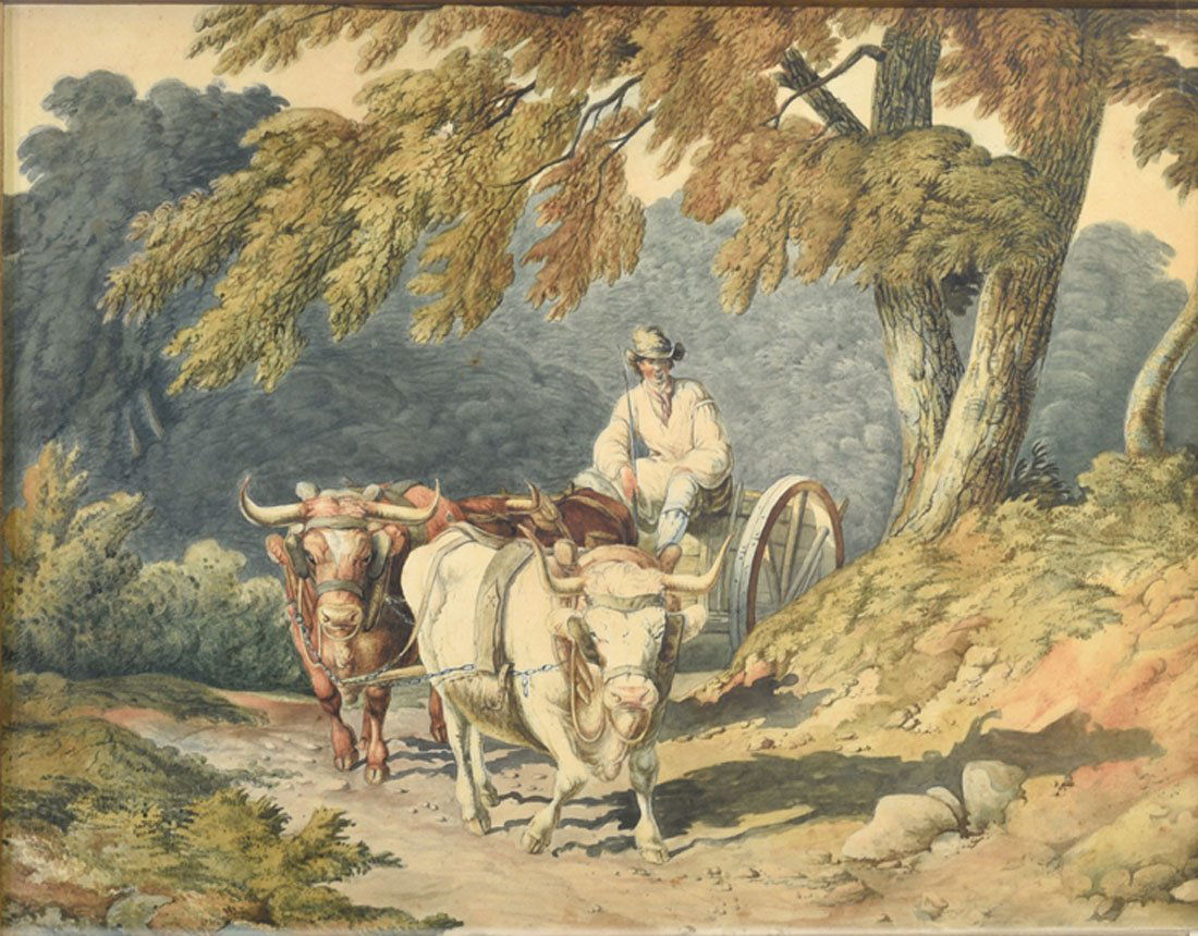 Dessins anciens: ANONYME (poque XIXe sicle) La charette Aquarelle sur papier 30 x 38 cm ( vue)