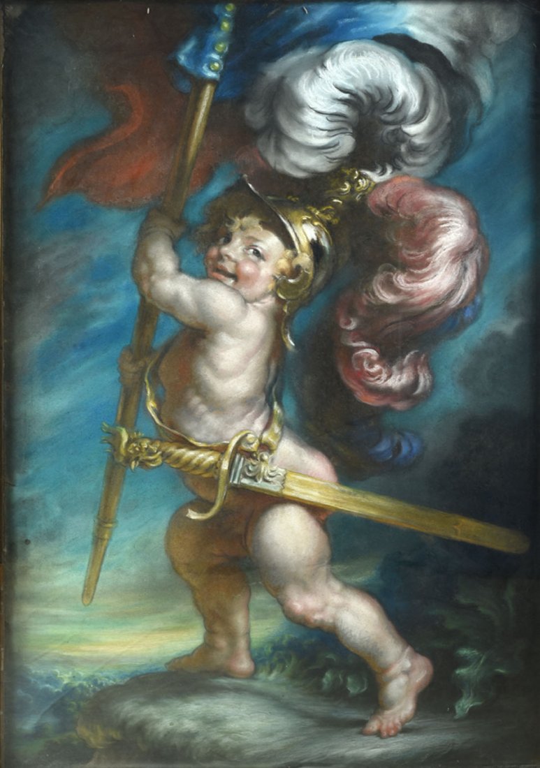 Tableaux modernes: Louis ANQUETIN (1861-1932) Mars / Ars enfant Pastel sur papier Sign en bas droite 116 x 79 cm ( vue) > Note: oeuvre d'inspiration rubnienne