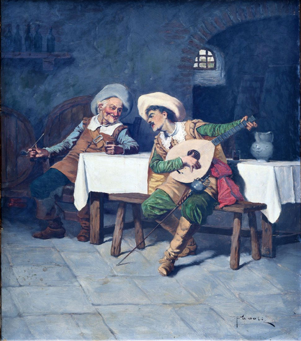 Tableaux modernes: FAVOLI (Actif XXe sicle) Scne de taverne Huile sur toile Signe en bas droite 56 x 46 cm