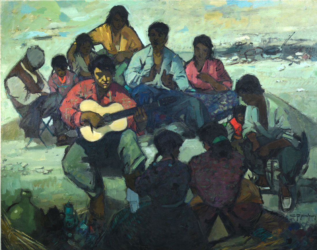 Tableaux modernes: Edouard PLANCHAIS (XXe sicle) Camp de gitans Huile sur toile Signe en bas droite 114 x 146 cm