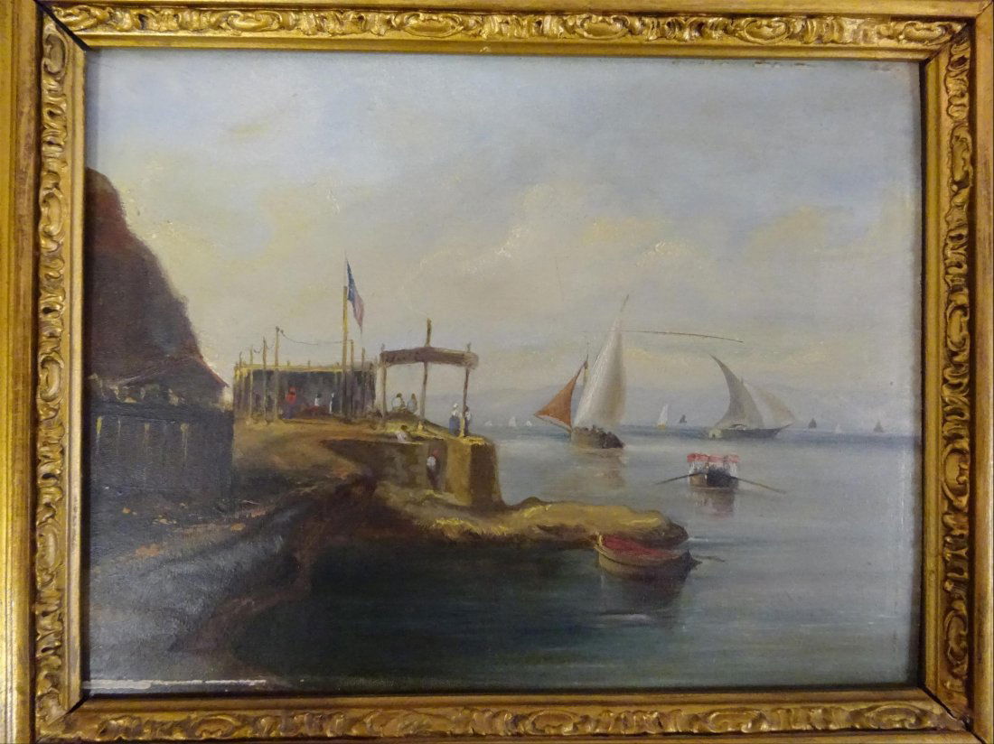 Tableaux modernes: ECOLE FRANCAISE (XIXe sicle) Vue mditerranenne Huile sur panneau 27 x 21 cm (manques, raflure en bas gauche)