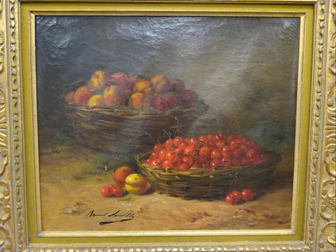 Tableaux modernes: Alfred Arthur BRUNEL DE NEUVILLE (1852-1941) Nature morte aux abricots et cerises Huile sur toile Signe en bas gauche 46 x 55 cm
