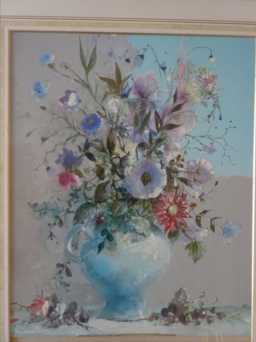 Tableaux modernes: Guy CAMBIER (c.1923-?) Vase fleuri Aquarelle et gouache sur papier Signe en bas gauche 59 x 47 cm ( vue)