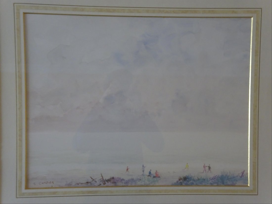 Tableaux modernes: Guy CAMBIER (c.1923-?) Bord de mer aux personnages Aquarelle et gouache sur papier Signe en bas gauche 47 x 62 cm ( vue)