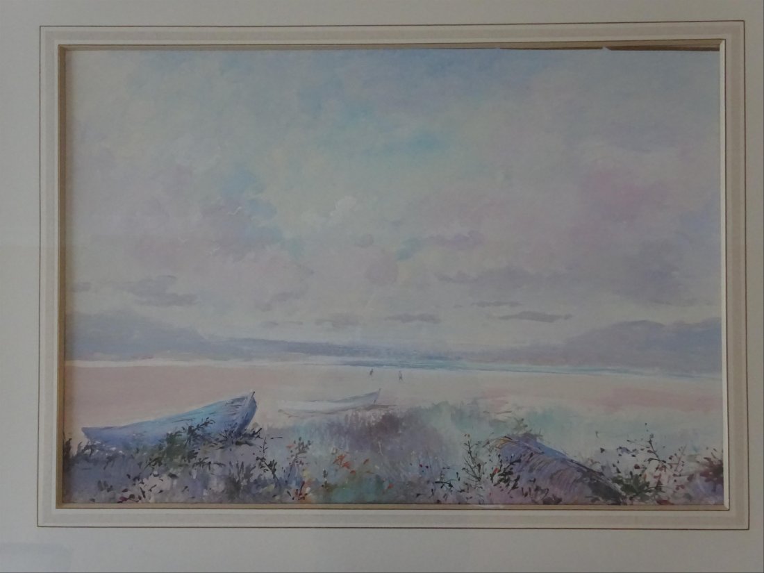 Tableaux modernes: Guy CAMBIER (c.1923-?) Vue de plage Aquarelle et gouache sur papier Non signe 54 x 78 cm ( vue)