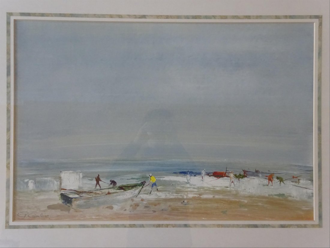 Tableaux modernes: Guy CAMBIER (c.1923-?) Pcheurs Aquarelle et gouache sur papier Signe en bas gauche 54 x 82 cm ( vue)
