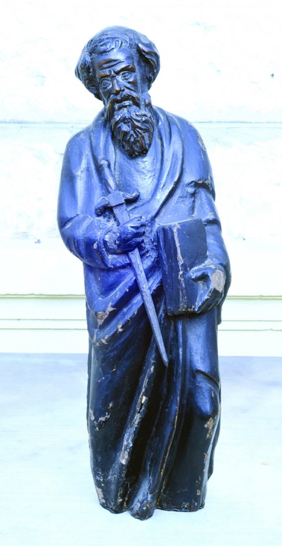 Sculpture: EVANGELISTE en bois sculpt. H : 44,5 cm