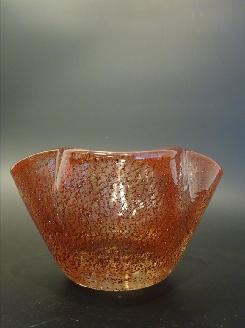 Objets de vitrine - Verrerie: SCHNEIDER France Coupe quadrilope en verre press moul dcor mouchet. H: 10 cm - D: 15 cm