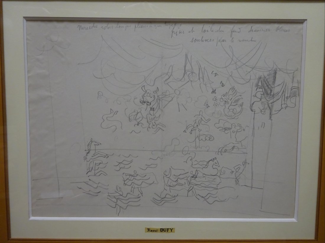 Raoul DUFY (1877-1953): Raoul DUFY (1877-1953)"Les néréïdes"Dessin au crayon sur papier44 x 54,5 cm(certainement marouflé, bulles, pliure centrale)Note: l'acquéreur se verre remettre un certificat d'authenticité de Mme