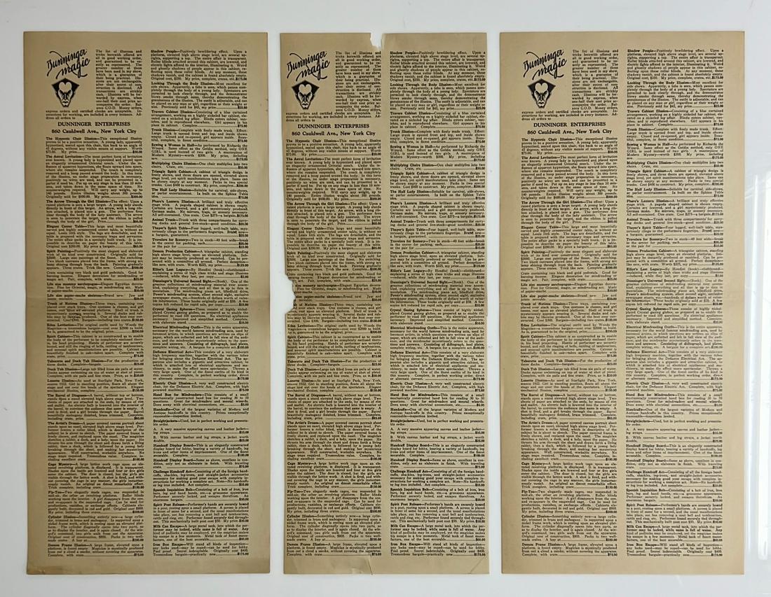 (3) Dunninger Magic performance price lists (1 of 7)