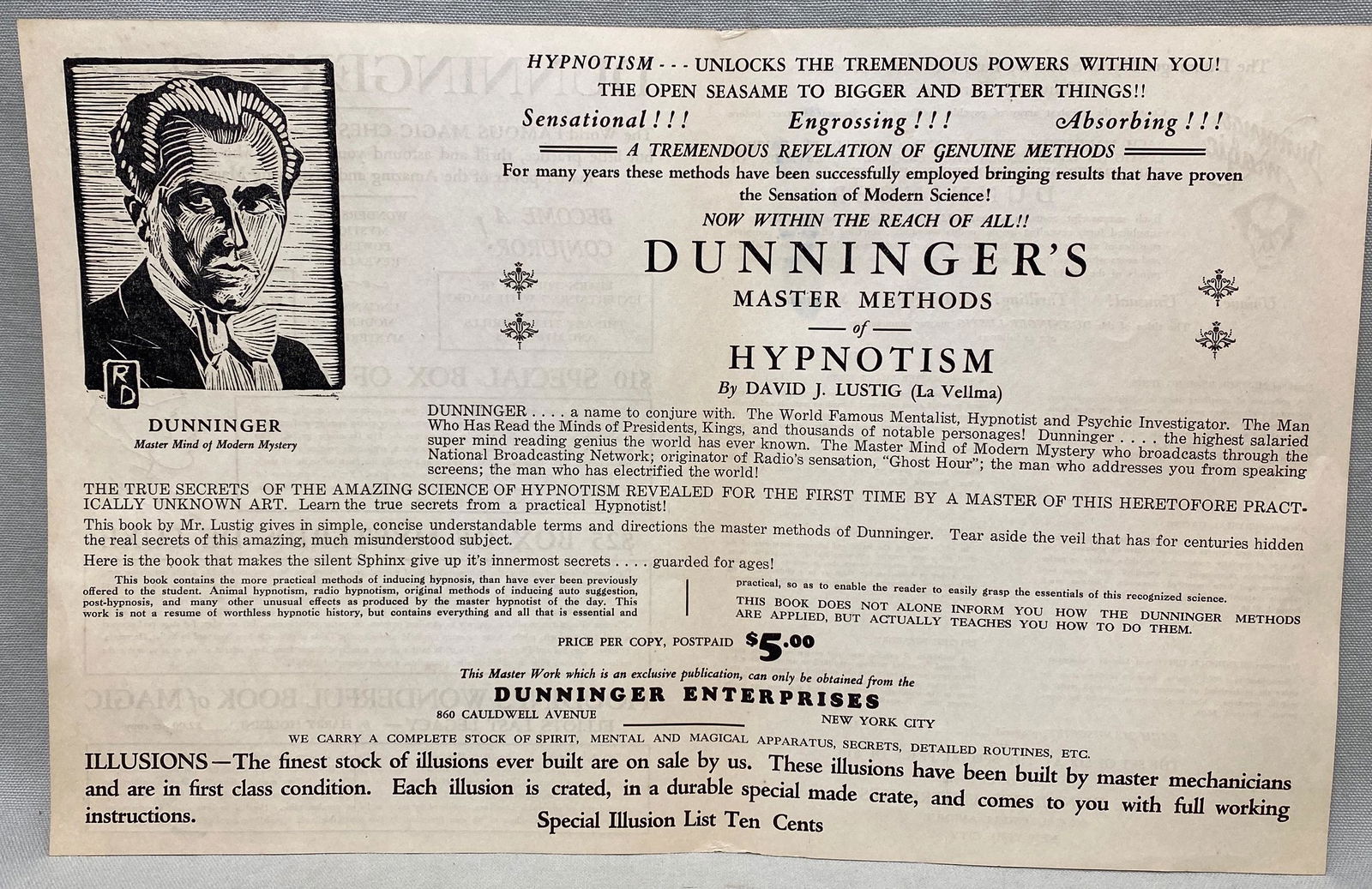 Joseph Dunninger double-sided advertisement (1 of 6)
