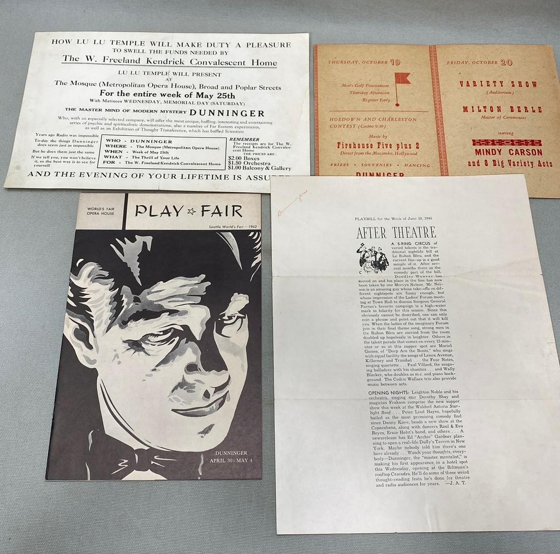 (4) Joseph Dunninger magician playbills: (4) Joseph Dunninger magician playbillsLargest: approximately 8 1/2" x 11"
