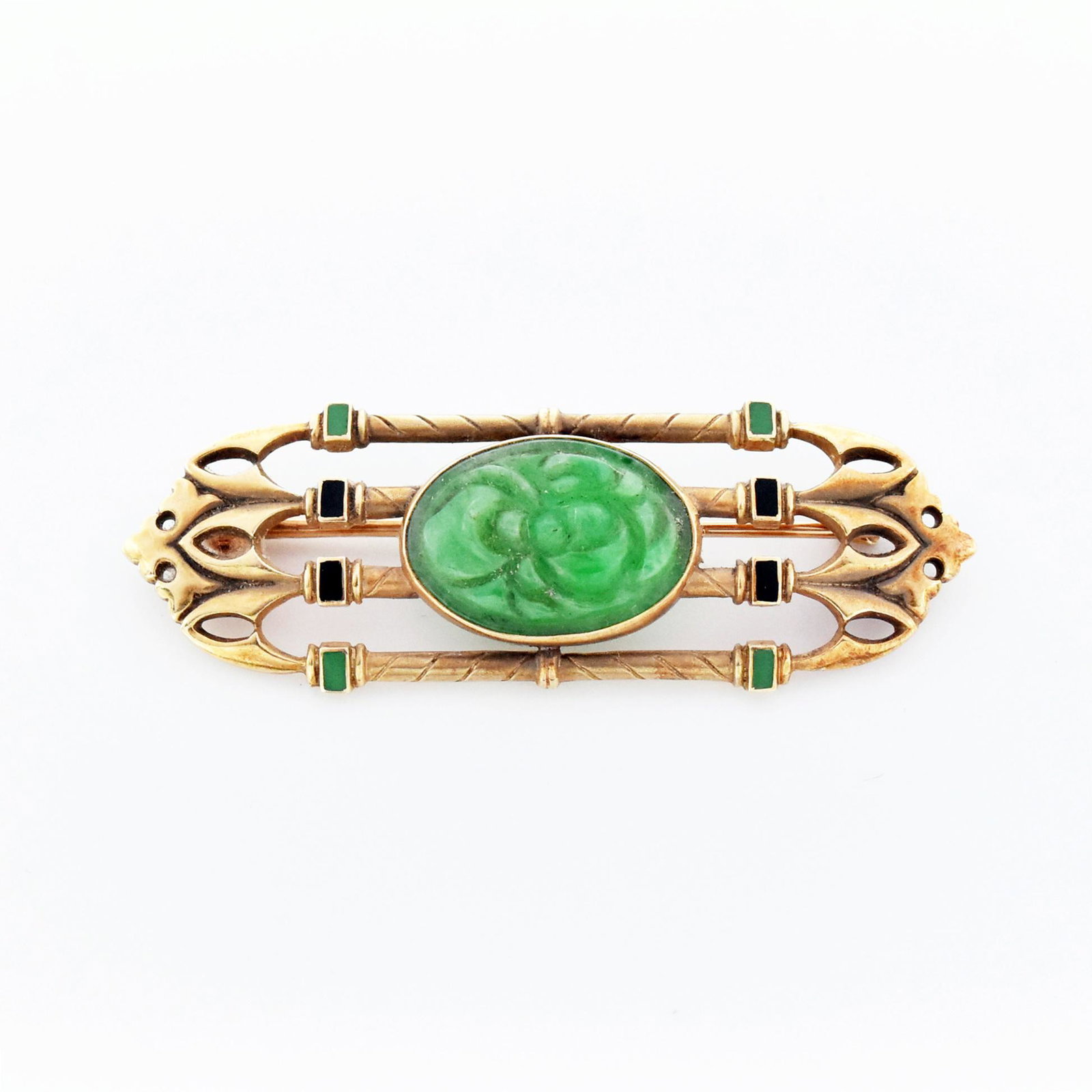 Art Deco 14k Gold carved jadeite brooch (1 of 3)