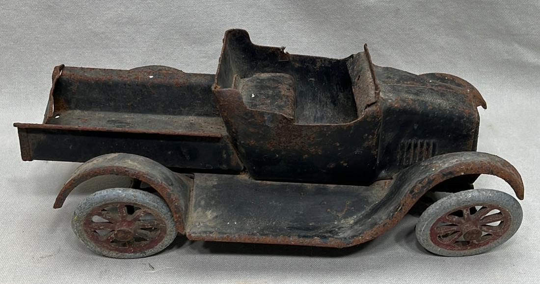 Buddy L pressed steel car toy: early 20th century, appx. 12" overall length, wheels and axles replaced
