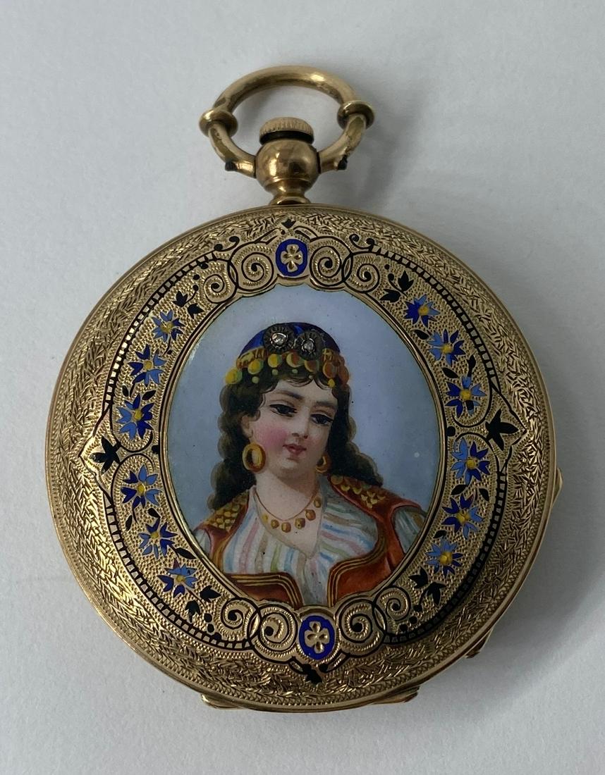 Gold Filled Vintage Enamel Portrait Pocket Watch (1 of 11)