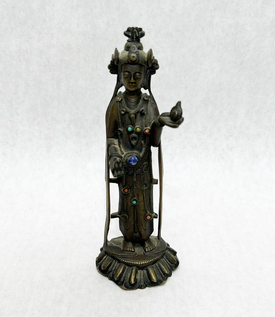 Chinese jeweled bronze deity cabinet statue (1 of 6)