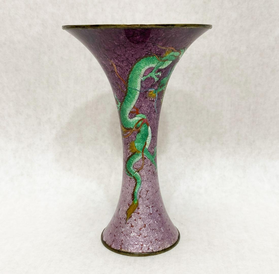 Japanese Meiji Period Ginbari Cloisonne Dragon Vase: 6" tall, 4" at widest. Condition: Good, no noticeable damage.