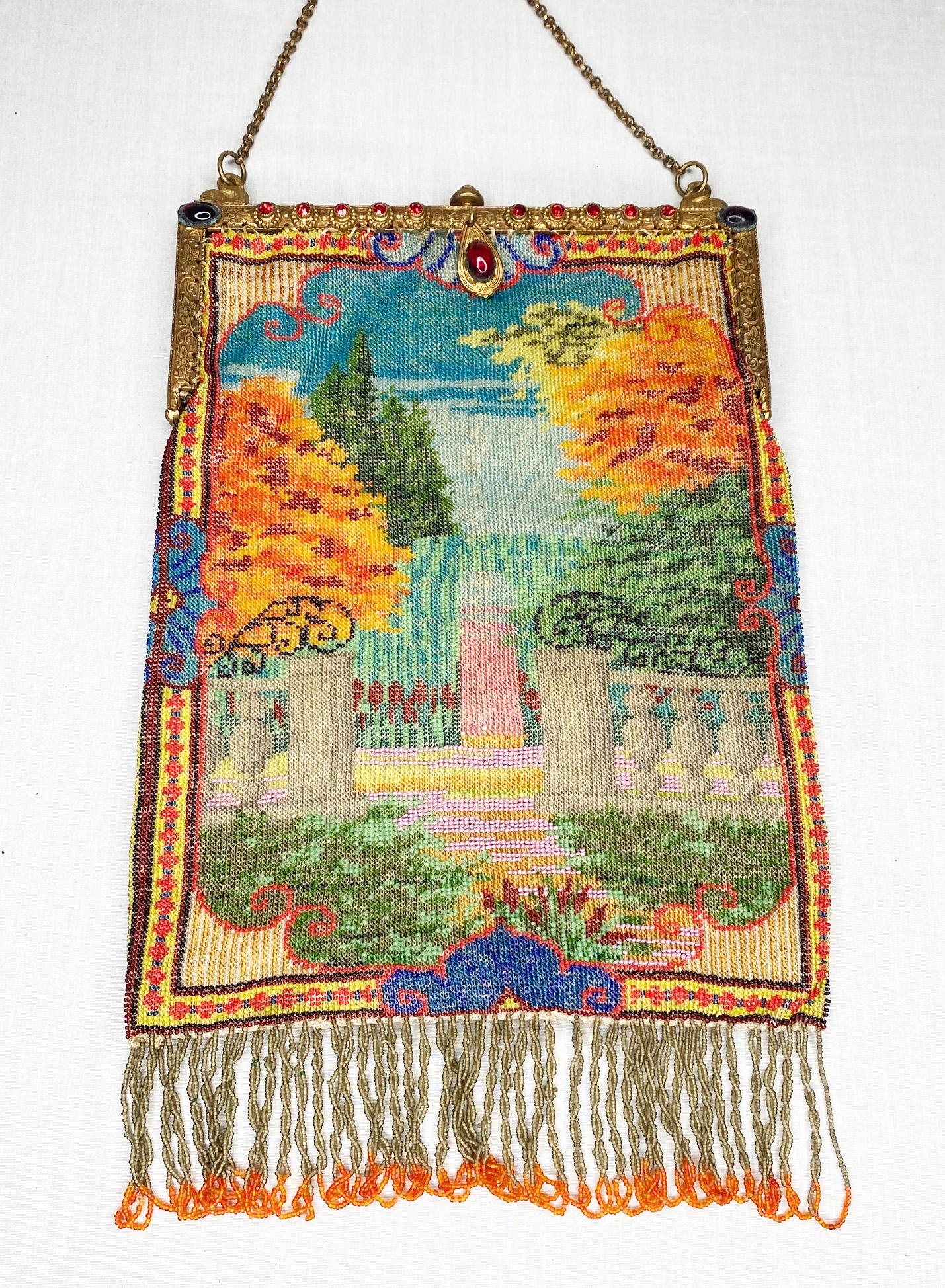 Micro Beaded Purse with Garden Scene and Jeweled Frame (1 of 15)